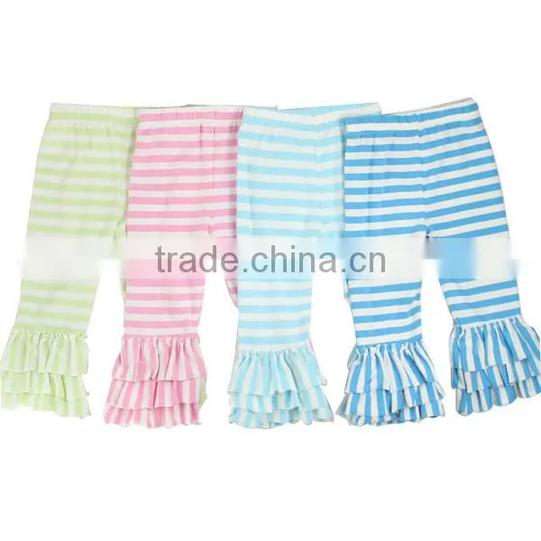 2017 Childrens Boutique Clothing Stripe Kids Capri Girl Triple Ruffle Pants photo-3