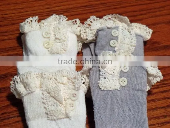 Fashion Winter Autumn Warm Kids Trendy Knitted Button Lace Leg Warmers Trim Boot Cuffs Baby Girl Tube Baby Socks photo-2