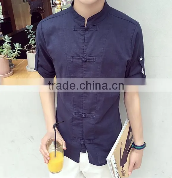 Cultivate One's Morality Short Sleeve Shirt Cotton and Linen Men photo-2