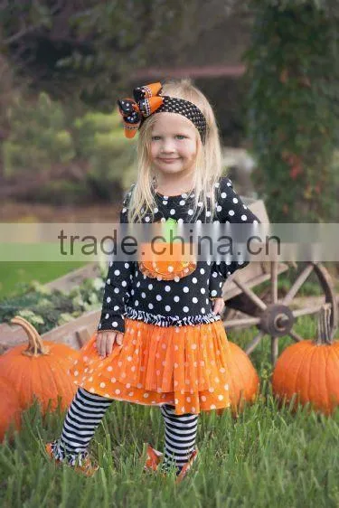 Fall Pumpkin Embroidery Halloween Girls Clothin photo-3