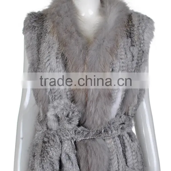 Yanran Fur Factory YR250 Fashion Woman Fur Gilet With Tassels Knit Real Rabbit Raccoon Fur Vest photo-3