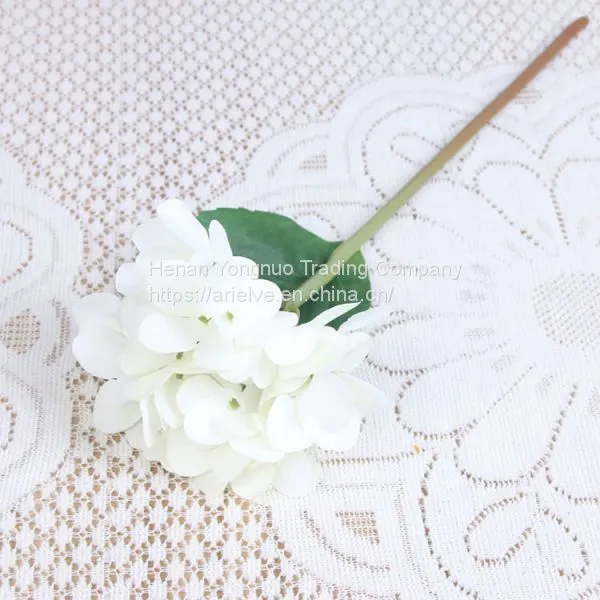 Lifelike Single Leaf Real Touch Light Rosy Hydrangea Artificial Flower photo-3