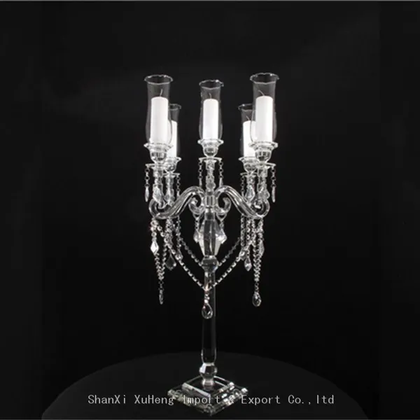 Long Stemmed 9 Arms Crystal Candelabra Centerpieces Crystal Candle Holder For Wedding Decoration photo-4