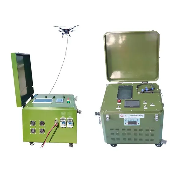 Tethered drone base station with adaptive cable winding/unwinding, long endurance power supply hovering illumination uav drone