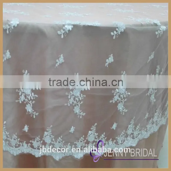 TL002R2(4) Cheap Wedding White Embroidery Lace Overlay Tablecloths photo-5