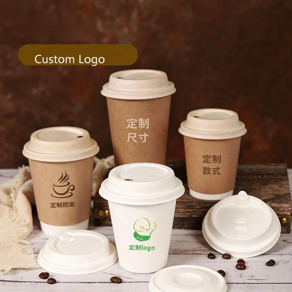 Food Service Disposable Mug for Juice and Beverage, Sugarcane Pulp Cup With Flat Lid, Suitable for Restaurants & Events