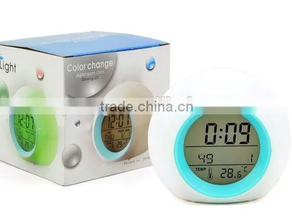 LED Luminova Circular Modern Color Changing Snooze Desktop Table Alarm Clocks Electronic Digital Clock photo-2