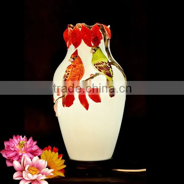 Hand painted ceramic lamp with birds