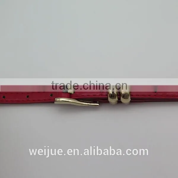 Gold Plated Alloy Buckle Leather Girl's Red Skinny Belt photo-2