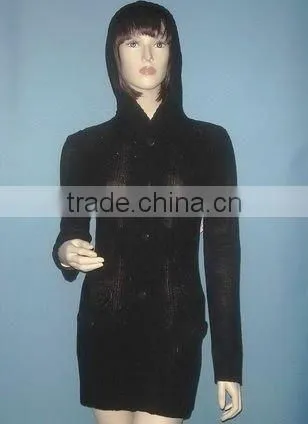 2011-LS141 LADIES LONG SLEEVE HOODED BUTTON CARDIGAN SWEATER