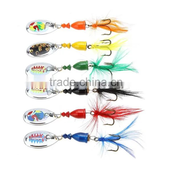 6Pcs 7cm 4g Hard Fishing Lures Spoon Noise Sequin Paillette Baits With Feather Treble Hook Set Tackle photo-4