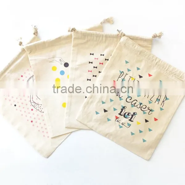 Customized Printing White Cotton Bags With Double Drawstring photo-2