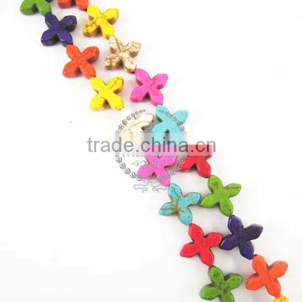 1 String 15inch 15mm Vintage Mix Color Dyeing Turquoise Flower Cross Unique Beads 3010010 photo-2