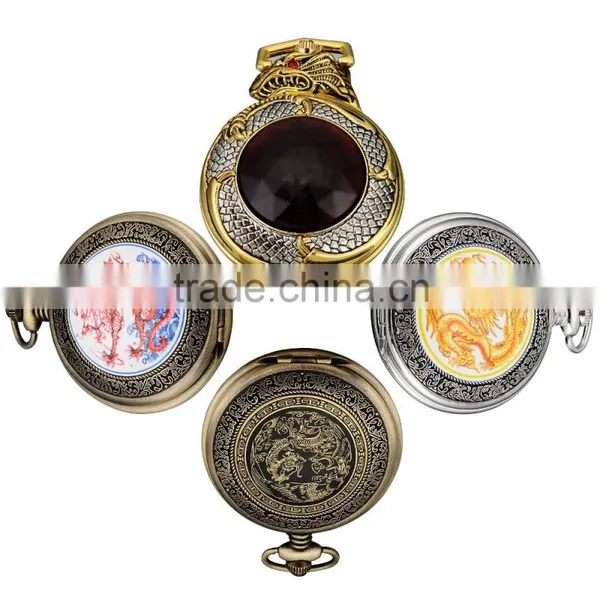 Classic Lady Necklace Chain Quartz Analog FOB Red Crystal Pocket Watch photo-6