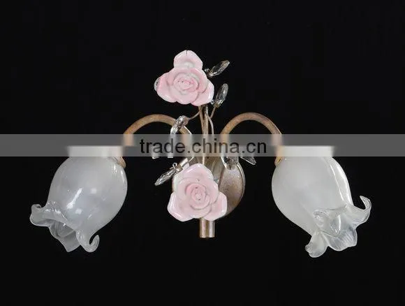 Beautiful Glass Shade Wrought Iron Sconce Light in Wall