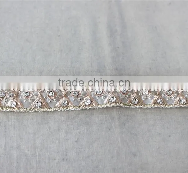 2.5cm Beaded Organza Embroidery Lace Trim With Cup Sequins in Rose Gold photo-2