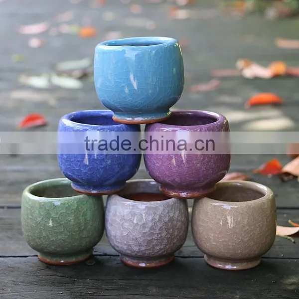 Whosale Colorful Mini Cracked Ceramic Flower Pots With Hole photo-3