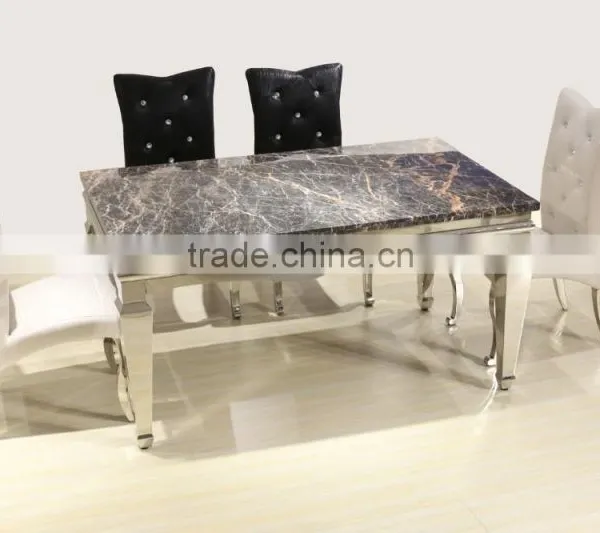 Modern European Style Marble Top Dinning Table With Stainless Steel Frame photo-2