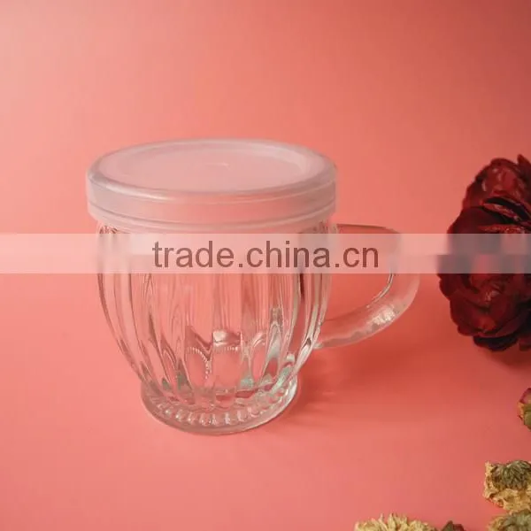 China Supplier Vertical Stripe Glass Yogurt Bottle With Handle photo-2