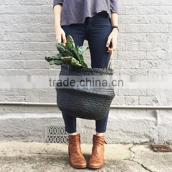 Black Seagrass Basket/ Storage Basket/ Laundry Seagrass Basket photo-5