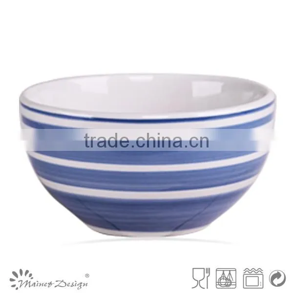 Stoneware Bowl With Blue Vertical Stripe Manufacturer Handpainted Striped Cereal Bowls photo-3