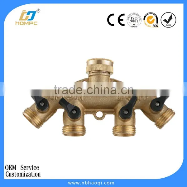 Heavy Duty Brass 4 Way Garden Hose Shut Off Connector photo-3