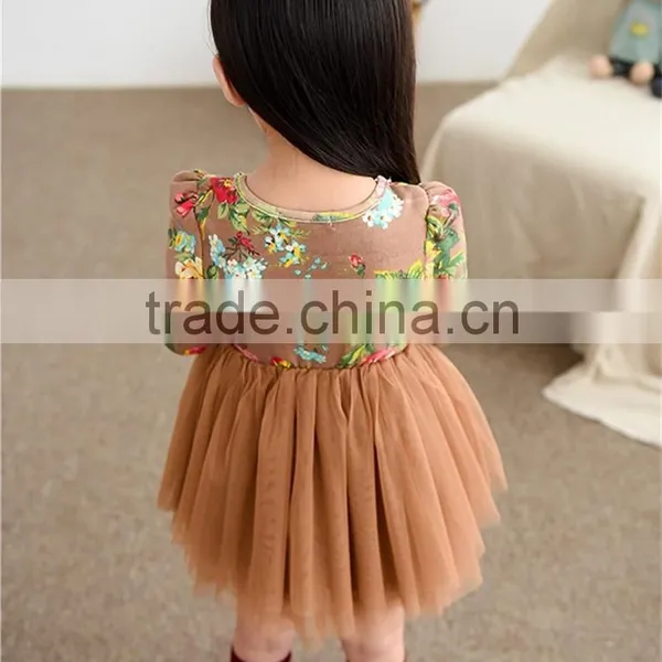 2015 New Autumn Girls Clothes Long Sleeve Flower Print Girl Dress For Party Wedding Children Kids Girl Floral Dress For School photo-6