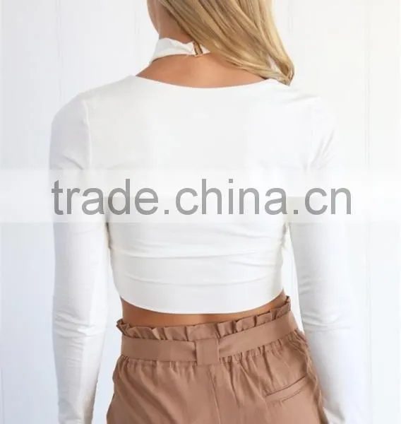 Wholesale 2017 Fashion Clothing Long Sleeve Design Women Top With v Neckline photo-6