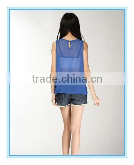 Sequined Navy Elegant Ladies Casual Tops Blouses 2015 photo-2