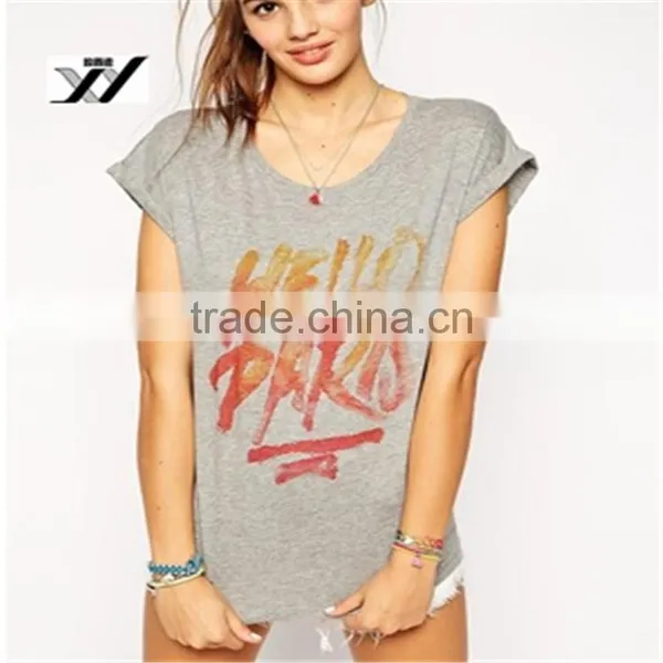 Wholesale Rolled Sleeves Printing 100%cotton Ladies T-shirts photo-2