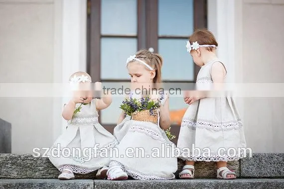 2017 New Style Wholesale Kids Clothing.Linen Flower Girl Dress Lace Children Long Frocks Designs photo-2