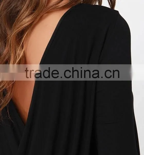 2015 Fashion Lady Long Sleeve Twist Back High Neck Backless Blouse photo-6