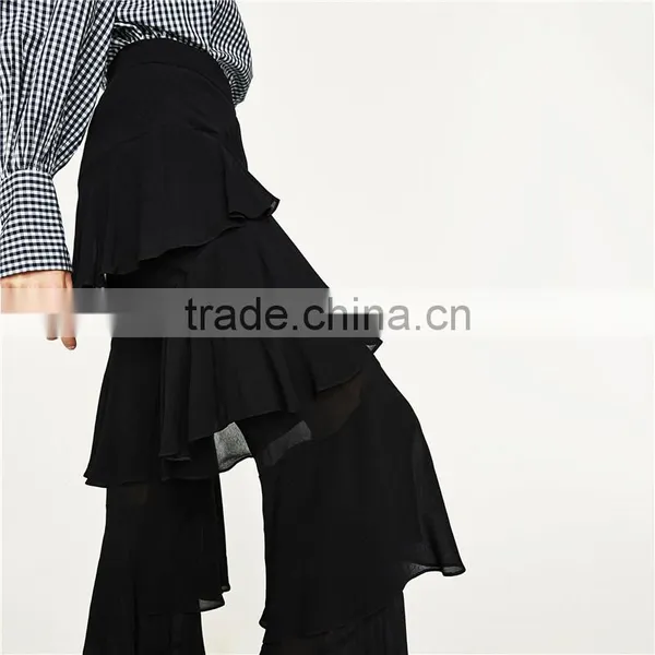 2017 Spring Womens Elegant Fancy Side Zip off Frilled Long Dress Pants photo-3