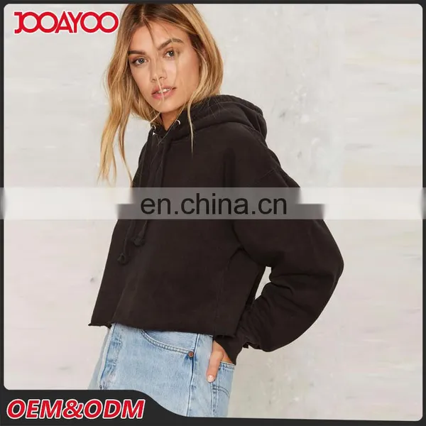Wholesale Custom Oversized Long Sleeve Pullover Black Cropped Hoodie photo-2