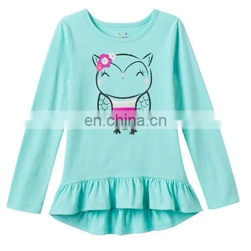Hot Sale Cute Girl Dresses, One Piece Girls 4- 8 Long Sleeve Ruffled High-Low Tee photo-6