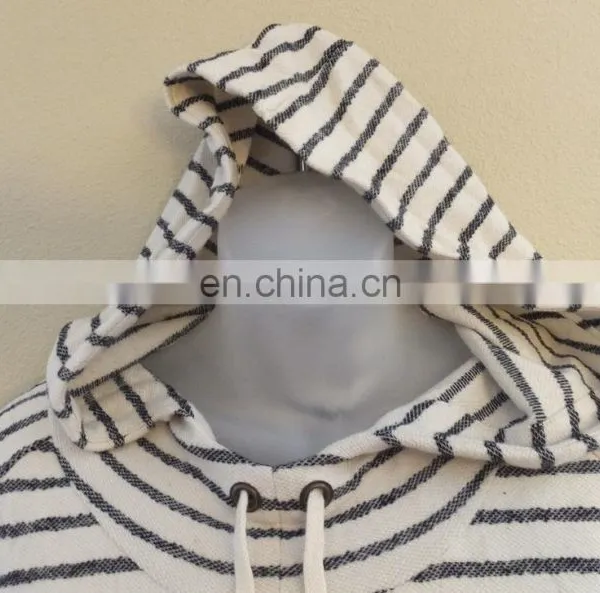 Womens Printed Stripe Sleeveless Funnel Neck Hoodie Top Shirt Natural Navy photo-4