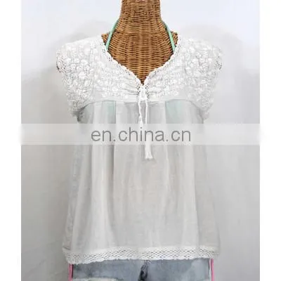 Handmade 100% Cotton White Floral Embroidered Mexican Stylish Women's Party Wear Kaftan