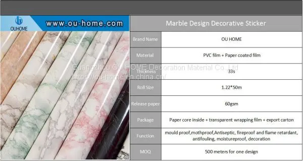 OUHOME Glossy Marble Cabinet Background Decoration Film PVC Self-adhesive Wallpaper Home Decor Wall Sticker