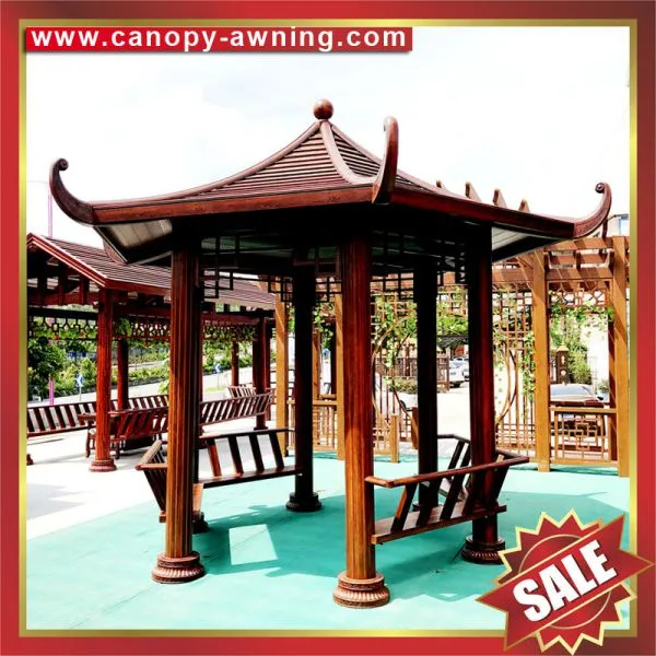 Outdoor Hotel Villa Park Garden Wood Look Style Aluminum Metal Gazebo Pavilion Pagoda Gloriette photo-4