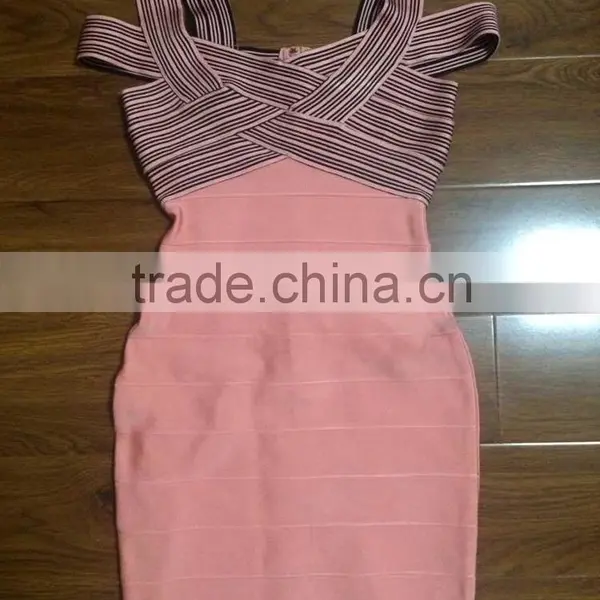 Hot Selling TOP Quality Women Sey Jacquard Pink Rayon Bandage Dress 2015 Ladies Designer Bodycon HL Bandage Dress For Girls Band photo-4