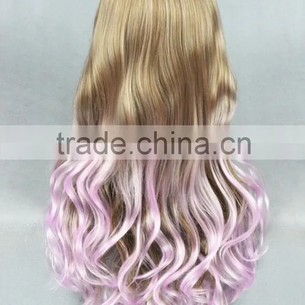 High Quality 80cm Long Wave Pink Mixed Synthetic Anime Lolita Wig Cosplay Costume Fashion Hair Wig Party Wig photo-4