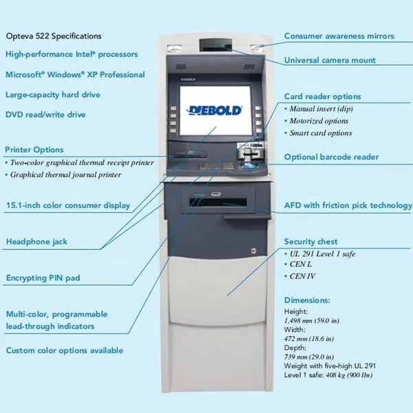 Diebold China Manufacturers Opteva 522 Bank ATM Cash Machine Cash Dispenser Machine Lobby photo-2