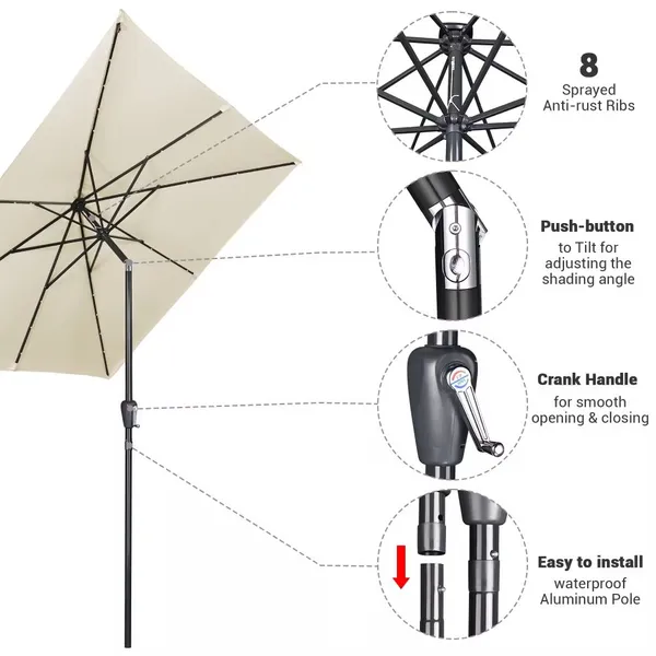 UPF50+ 10FT Large Patio Umbrella Solar LED Lights Aluminum Pole Market Garden Wholesale OEM photo-3
