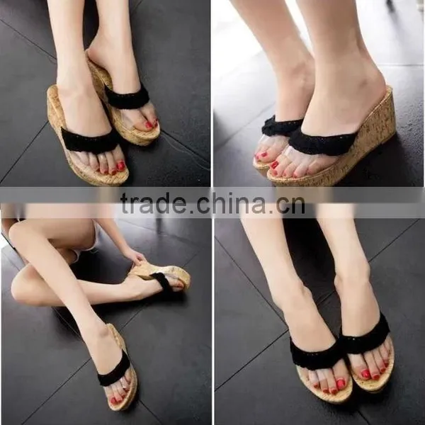 Wood Heel Summer Slipper PVC Upper Wedge Slipper