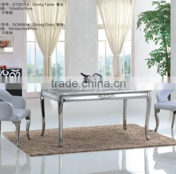 Chinese Style Home Furniture Leather and Metal Dining Chair and Table