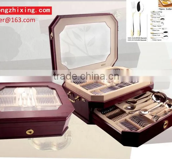 High Quality Gold-plating Stainless Steel 72pcs Dinner Set With Wooden Box Quality Choice