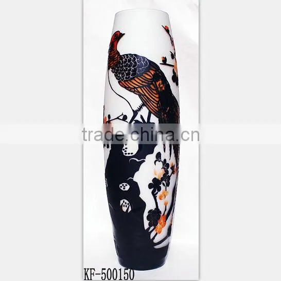 2014 Special 3D-Carved Long Stem With Peacock Image Flower Glass Vase