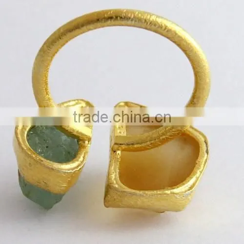 Rough Stone Aquamarine & Ctrine !! 925 Sterling Silver Gold Plated Ring, Silver Jewelry, 925 Silver Jewelry photo-6