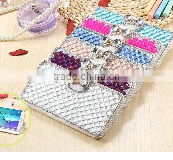 Luxury Leather Bling Crystal Diamond Bow Wallet Case for S7/S7 Edge .For Iphone 6/6s Bling Crystal Wallet Case photo-6