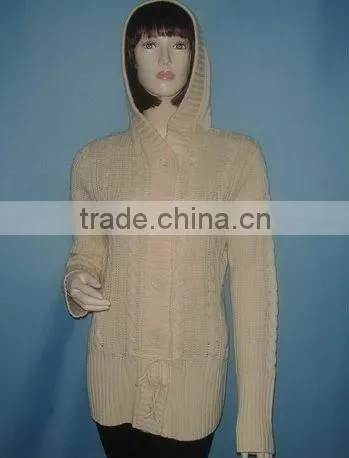 2011-LS109 LADIES LONG SLEEVE HOODED BUTTON CARDIGAN SWEATER